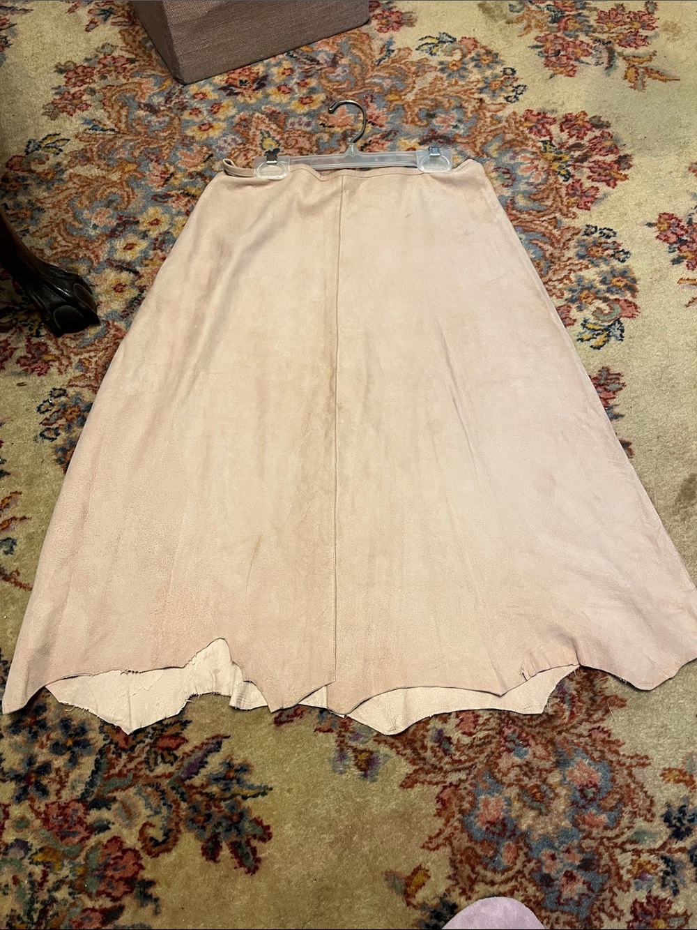 Women's Midi A-Line Lamb Skin Skirt in Light Pink